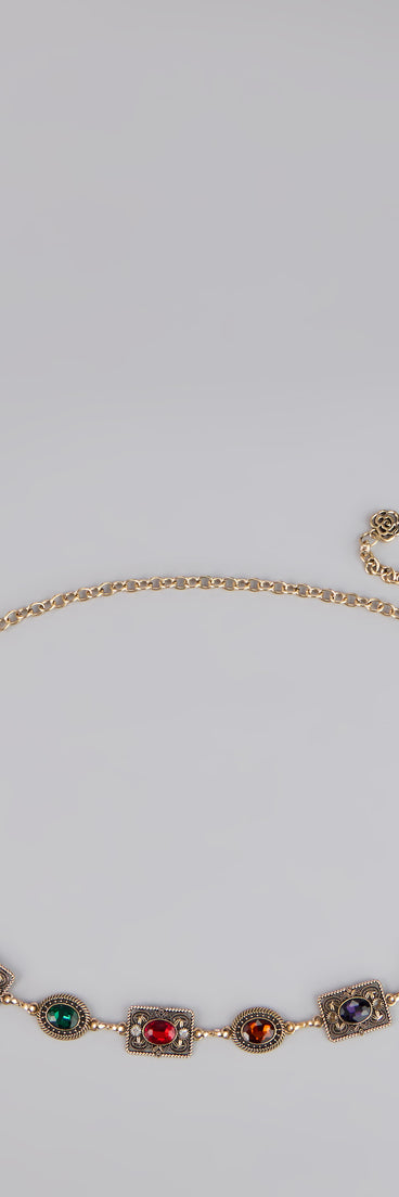 Style your vibe in seconds with the Treasure Trove Gemstone Chain Belt, a fashion accessories essential that completes any outfit with ease.