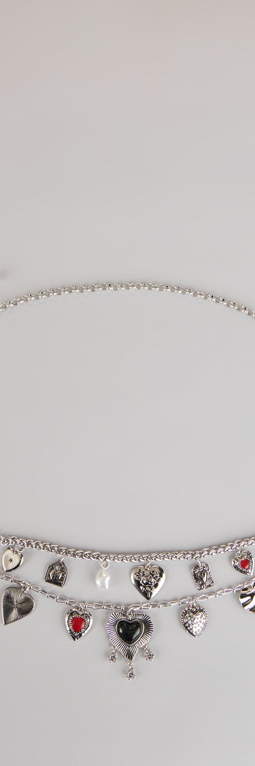 Style your vibe in seconds with the Heart Collector Layered Charm Belt in silver, a fashion accessories essential that completes any outfit with ease.