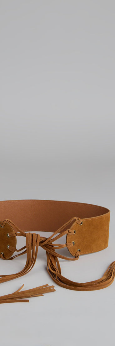 Style your vibe in seconds with the Dose Of Attitude Faux Suede Belt in cognac, a fashion accessories essential that completes any outfit with ease.