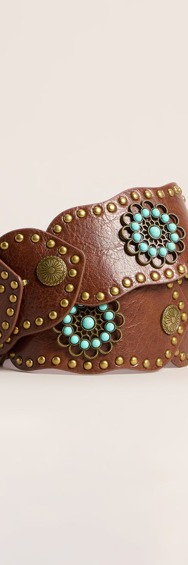 Desert Bloom Studded Faux Leather Belt