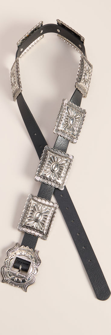 Etched In Style Faux Leather Concho Belt