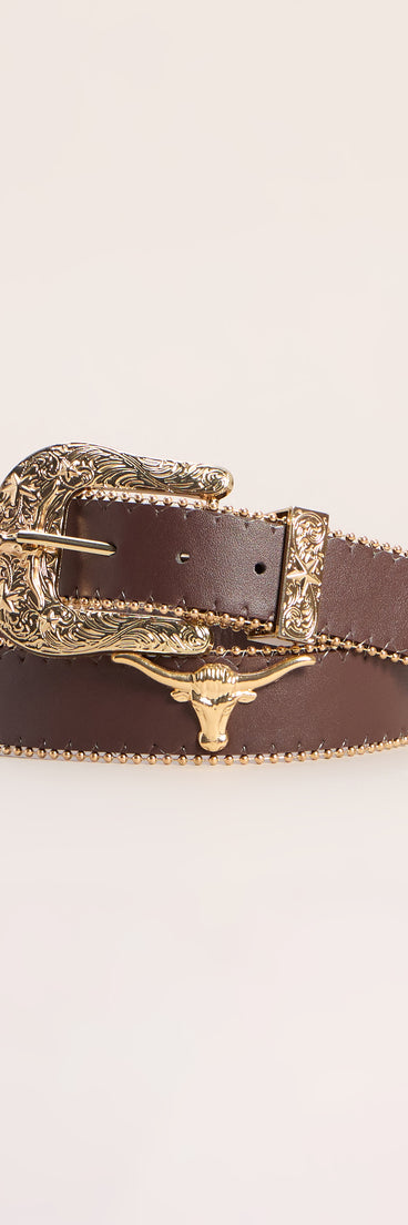 Western Statement Longhorn Faux Leather Belt