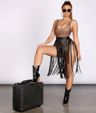 Rockin' Hun' Faux Leather Fringe Belted Skirt