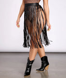 Rockin' Hun' Faux Leather Fringe Belted Skirt