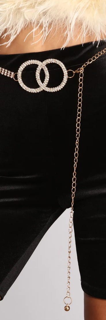 Double O-Ring Rhinestone Chain Belt