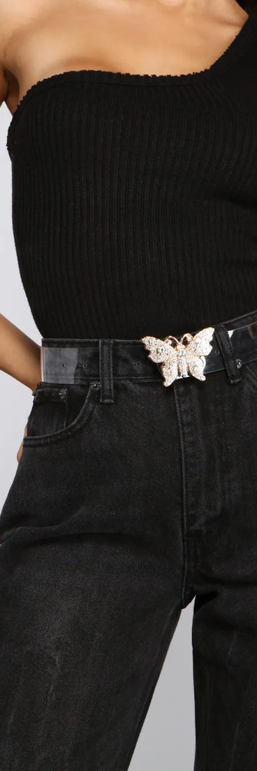 Rhinestone Butterfly Buckle Clear Belt