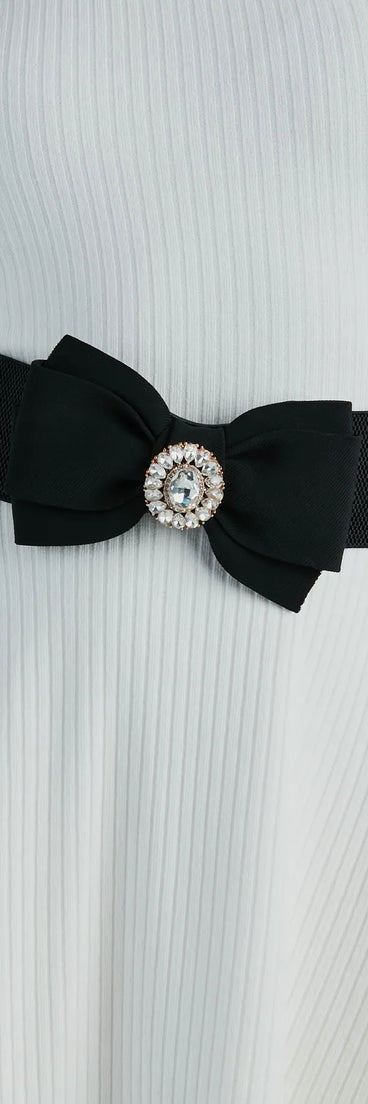 Glam Perfection Rhinestone Bow Stretch Belt