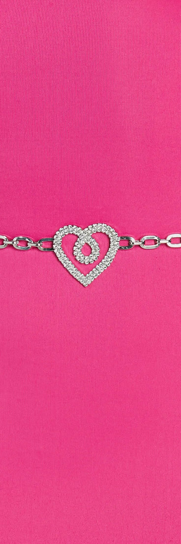 Diamond Heart Rhinestone Chain Belt, a trendy silver addition to women's going-out outfits, is ideal for Christmas party outfits, chic NYE attire, or winter night-out looks that keep you on-trend!