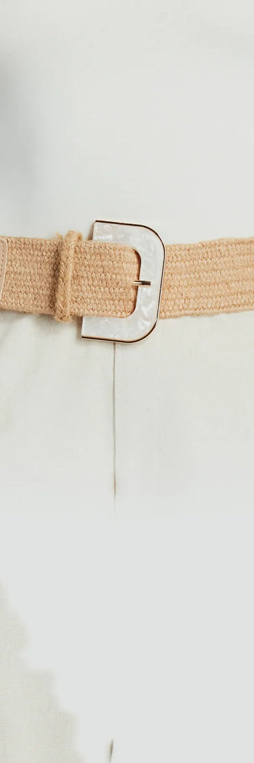 Getaway Chic Marble Buckle Raffia Belt