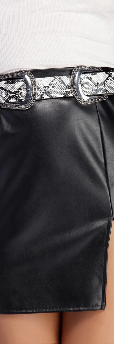 Snake Print Double Buckle Belt