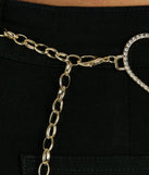 Sweet At Heart Rhinestone Chain Belt, a trendy gold addition to women's going-out outfits, is ideal for Christmas party outfits, chic NYE attire, or winter night-out looks that keep you on-trend!