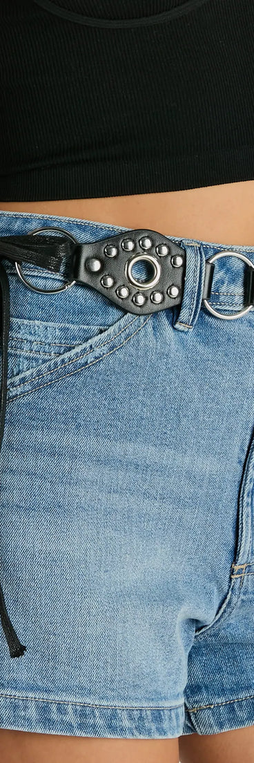 On A New Level Studded O-Ring Faux Leather Belt