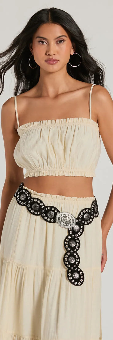 
Upgrade your style game for 2025 with the Top Prize Oval Medallion Concho Belt in black, perfect for any fashion-forward wardrobe.