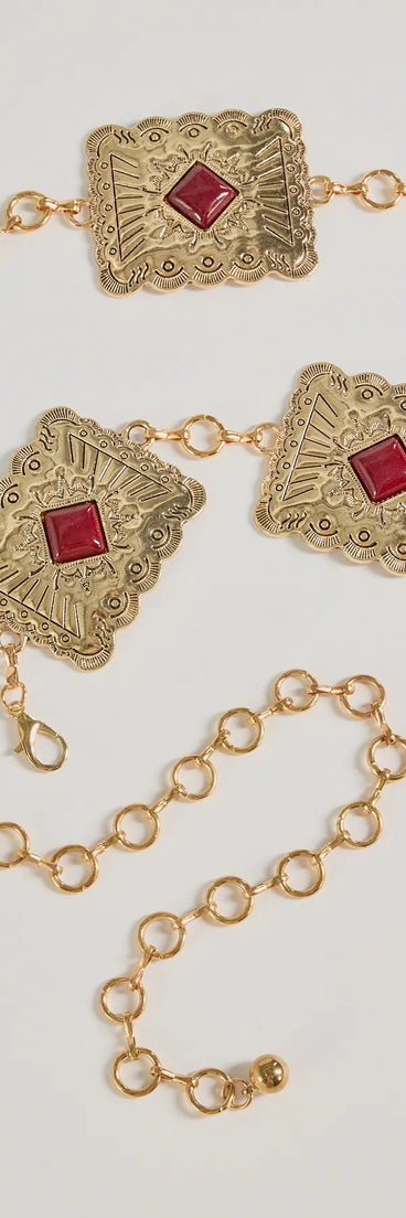 Western Vibes Colored Stone Chain Belt, a trendy gold addition to women's going-out outfits, is ideal for Christmas party outfits, chic NYE attire, or winter night-out looks that keep you on-trend!