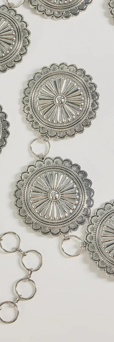 Get inspired with the Vintage Glam Concho Metal Belt, a feed-worthy silver piece that’s part of Windsor's updated and curated women’s clothing edit packed with must-have fall outfit ideas.