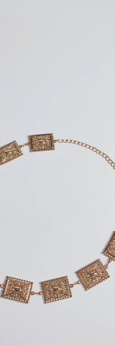 
Upgrade your style game for 2025 with the Boho Vibe Etched Concho Chain Belt in gold, perfect for any fashion-forward wardrobe.