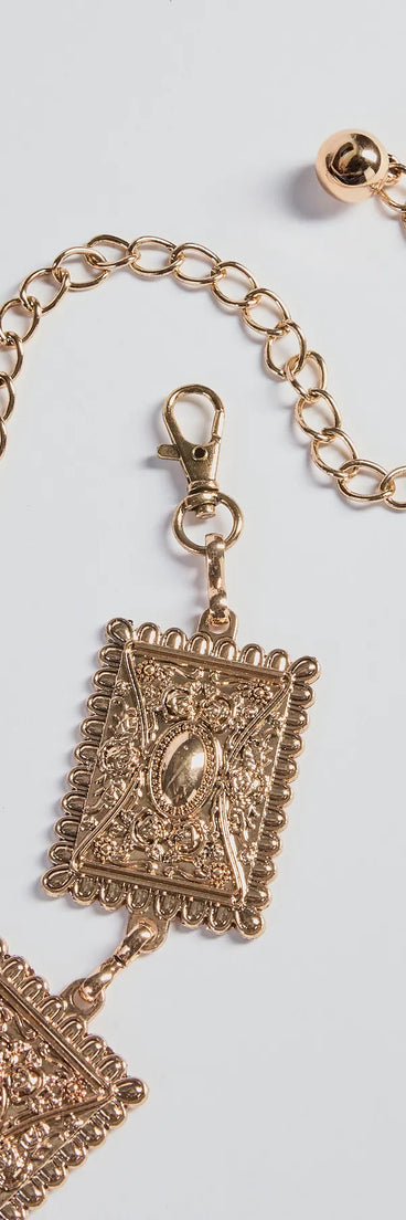 
Upgrade your style game for 2025 with the Boho Vibe Etched Concho Chain Belt in gold, perfect for any fashion-forward wardrobe.