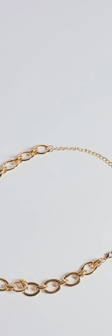 Edgy Vibes Chunky Chain-Link Metal Belt, a trendy gold addition to women's going-out outfits, is ideal for Christmas party outfits, chic NYE attire, or winter night-out looks that keep you on-trend!