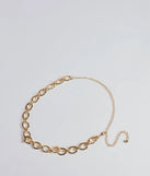 Edgy Vibes Chunky Chain-Link Metal Belt, a trendy gold addition to women's going-out outfits, is ideal for Christmas party outfits, chic NYE attire, or winter night-out looks that keep you on-trend!