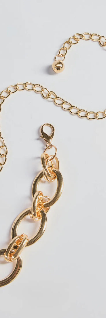 Edgy Vibes Chunky Chain-Link Metal Belt, a trendy gold addition to women's going-out outfits, is ideal for Christmas party outfits, chic NYE attire, or winter night-out looks that keep you on-trend!