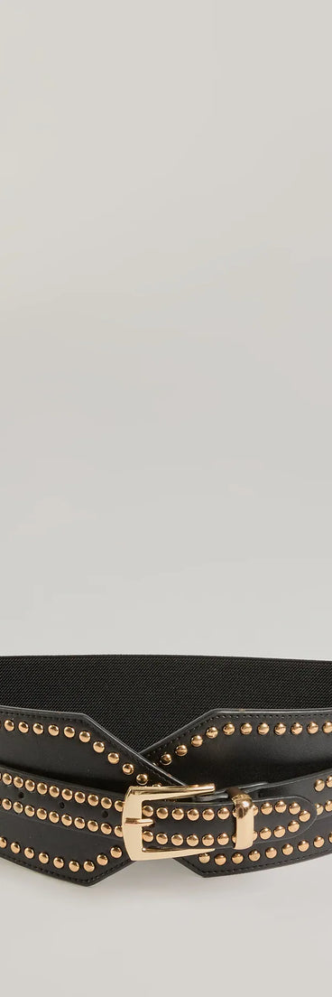 Rebel Edge Faux Leather Studded Stretch Belt