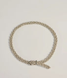 Definition Of Glam Rhinestone Braided Belt, a trendy silver addition to women's going-out outfits, is ideal for Christmas party outfits, chic NYE attire, or winter night-out looks that keep you on-trend!