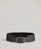 Major Stun Faux Croc-Embossed Wide Stretch Belt, a trendy black addition to women's going-out outfits, is ideal for Christmas party outfits, chic NYE attire, or winter night-out looks that keep you on-trend!
