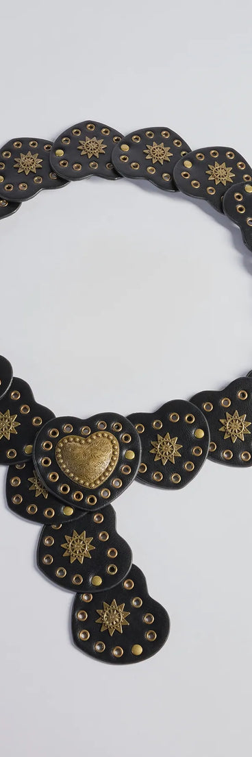 
Upgrade your style game for 2025 with the Western Love Heart Medallion Faux Leather Belt in black, perfect for any fashion-forward wardrobe.