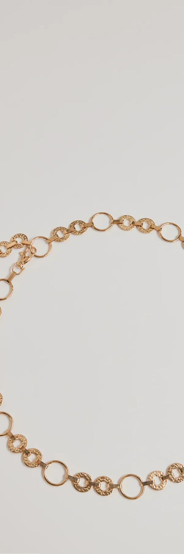 Style your vibe in seconds with the Trendy Vibes Textured O-Ring Chain Belt in gold, a fashion accessories essential that completes any outfit with ease.