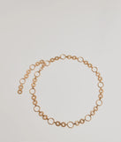 Trendy Vibes Textured O-Ring Chain Belt, a trendy gold addition to women's going-out outfits, is ideal for party attire, chic concert outfits, or night-out looks that keep you on-trend!