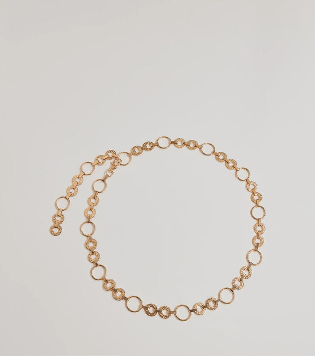 Trendy Vibes Textured O-Ring Chain Belt, a trendy gold addition to women's going-out outfits, is ideal for party attire, chic concert outfits, or night-out looks that keep you on-trend!