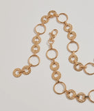 The Trendy Vibes Textured O-Ring Chain Belt in gold brings edge and energy to your vibe, ready to elevate any festival look or concert outfit.