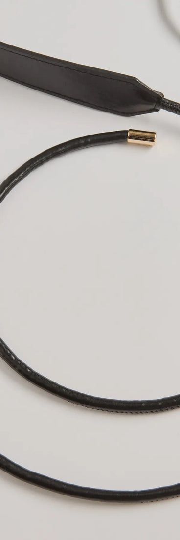 Sealed With Glam Faux Leather Belt, a trendy black addition to women's going-out outfits, is ideal for Christmas party outfits, chic NYE attire, or winter night-out looks that keep you on-trend!