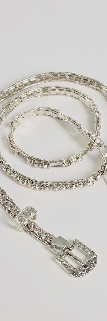 Western Luxe Rhinestone Belt, a trendy silver addition to women's going-out outfits, is ideal for Christmas party outfits, chic NYE attire, or winter night-out looks that keep you on-trend!