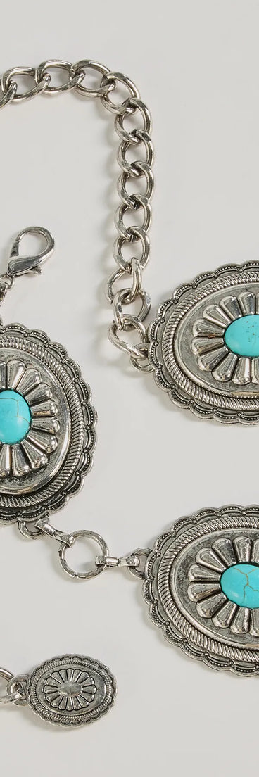 
Upgrade your style game for 2025 with the Western Flair Oval Concho Stone Chain Belt in silver, perfect for any fashion-forward wardrobe.