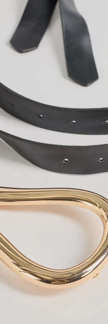 The Trendy Silhouette Loop Buckle Wrap Belt in black is a women's workwear piece offering a trendy style and unique accents, perfect for effortlessly creating an outfit-of-the-day look that transitions your office look to going-out ready.