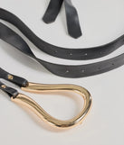 The Trendy Silhouette Loop Buckle Wrap Belt in black is a women's workwear piece offering a trendy style and unique accents, perfect for effortlessly creating an outfit-of-the-day look that transitions your office look to going-out ready.