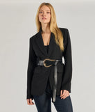 Trendy Silhouette Loop Buckle Wrap Belt, a trendy black addition to women's going-out outfits, is ideal for Christmas party outfits, chic NYE attire, or winter night-out looks that keep you on-trend!