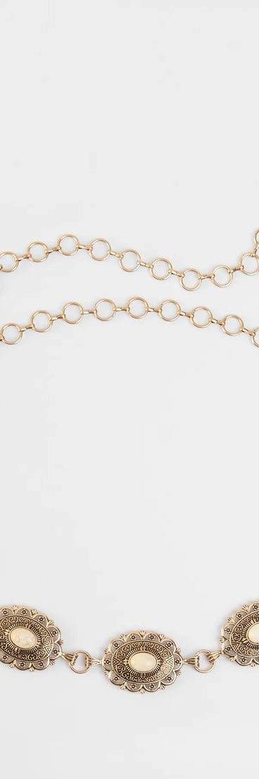 Get inspired with the Southern Wind Statement Concho Chain Belt, a feed-worthy gold piece that’s part of Windsor's updated and curated women’s clothing edit packed with must-have fall outfit ideas.
