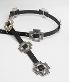 The Main Attraction Cross Metal Belt in black brings edge and energy to your vibe, ready to elevate any festival look or concert outfit.