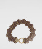 The Western Mood Statement Buckle Medallion Belt in brown brings edge and energy to your vibe, ready to elevate any festival look or concert outfit.