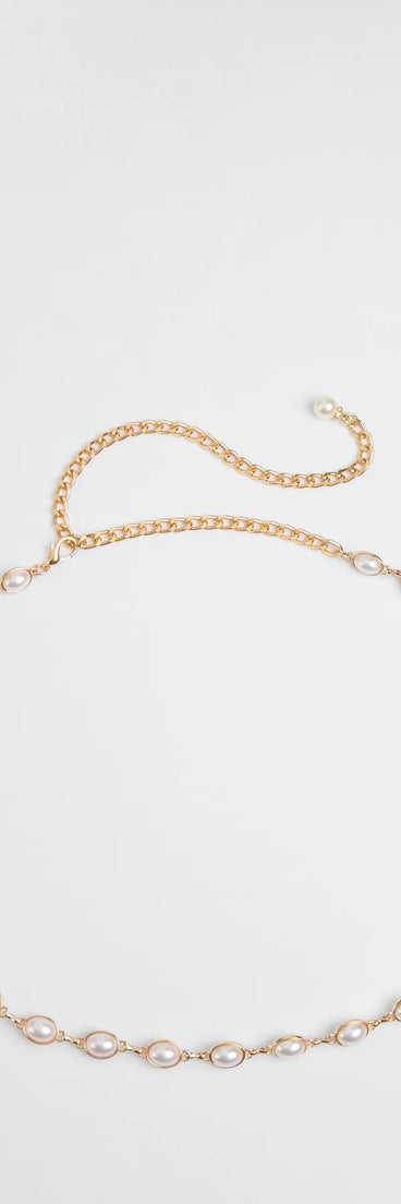 Style your vibe in seconds with the Oh-So-Chic Faux Pearl Chain Belt in gold, a fashion accessories essential that completes any outfit with ease.