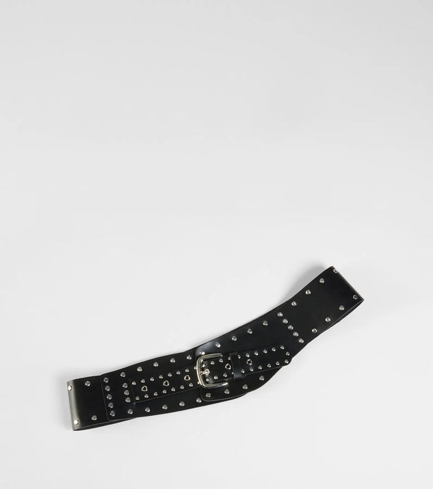 The Looking For A Stud Faux Leather Belt in black brings edge and energy to your vibe, ready to elevate any festival look or concert outfit.