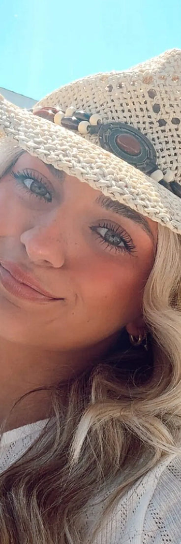 Chic Beaded Straw Cowboy Hat