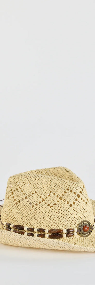 Chic Beaded Straw Cowboy Hat