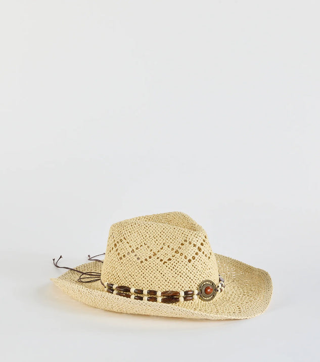 Chic Beaded Straw Cowboy Hat