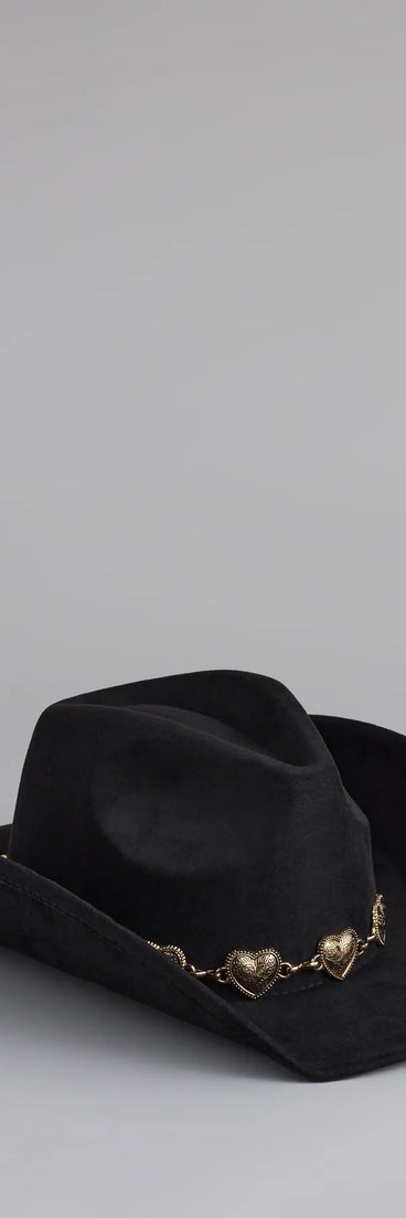 Style your vibe in seconds with the Western Babe Heart Concho Trim Cowboy Hat in black, a fashion accessories essential that completes any outfit with ease.