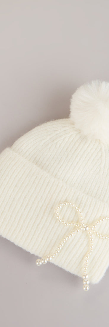 Snow Angel Pearl Bow Beanie