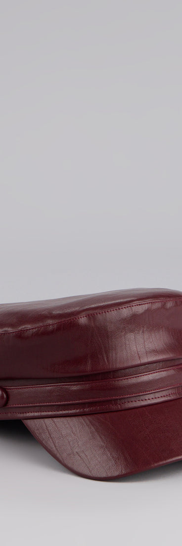 This burgundy piece brings trend-right energy to the Everyday Edge Faux Leather Cabby Hat, perfect for fall outfits that stand out.