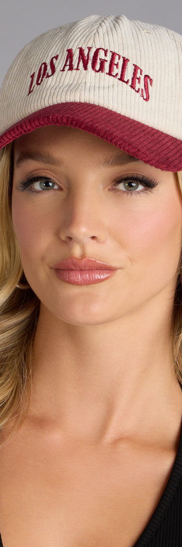 This piece brings trend-right energy to the LA Vibes Corduroy Baseball Cap, perfect for fall outfits that stand out.